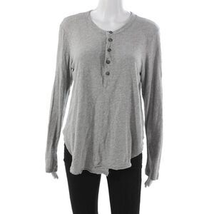 Wilt Womens Basic Henley Long Sleeve Gray Cotton T-Shirt Size M